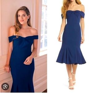 Gal meets Glam off the shoulder crepe dress